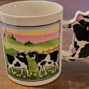 Holstein Cow Coffee Mug Cup Farm Country Pasture Cow Shaped Handle Ceramic
